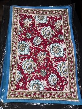 CLM Cotton & More Indian Floral Placemats Red Teal Blue Boho Kitchen Decor Set 6